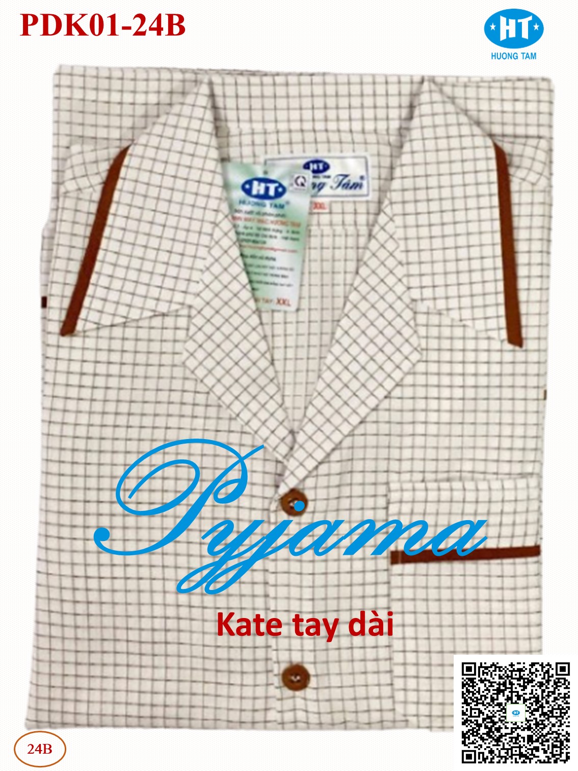 Bộ Pyjama HUONGTAM Kate tay dài nam cao cấp(PDK01N8). Chất liệu Kate loại tốt:  mềm mại, thoáng mát, không phai màu