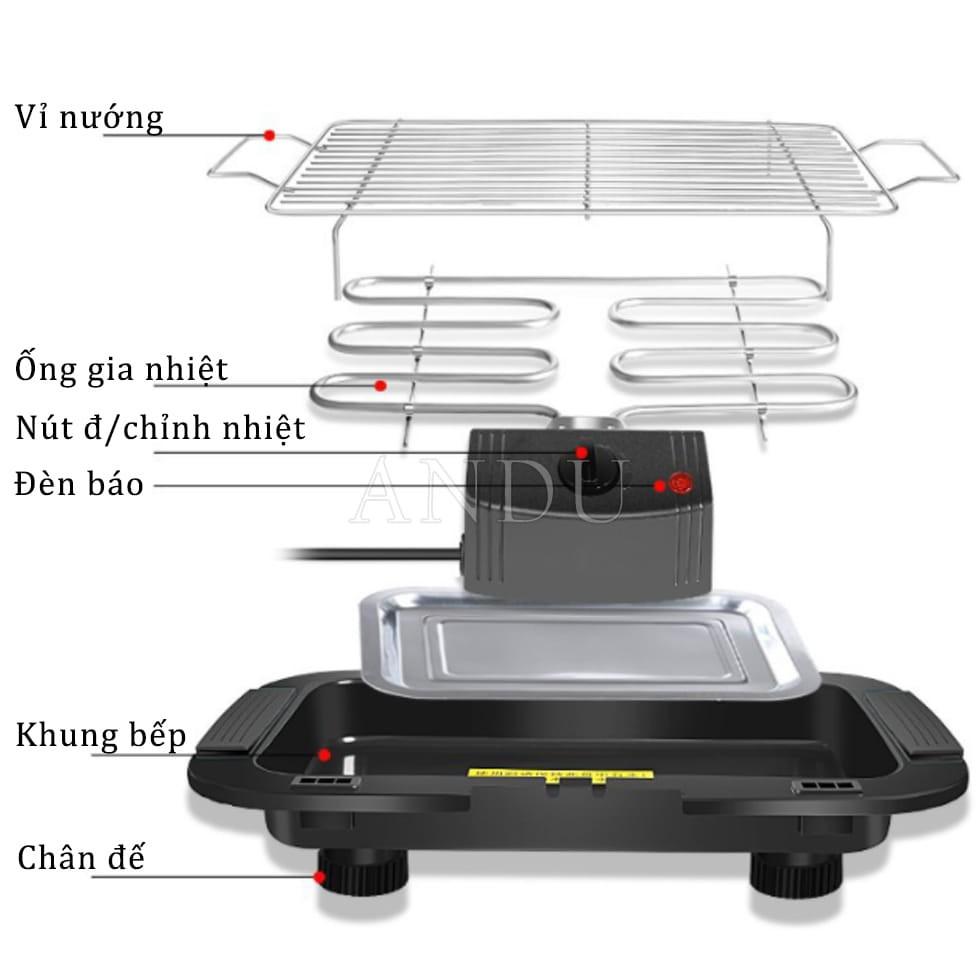 Bếp nướng điện không khói BBQ có khay đựng dầu mỡ, Bếp nướng mini tháo lắp dễ dàng, an toàn, tiện lợi