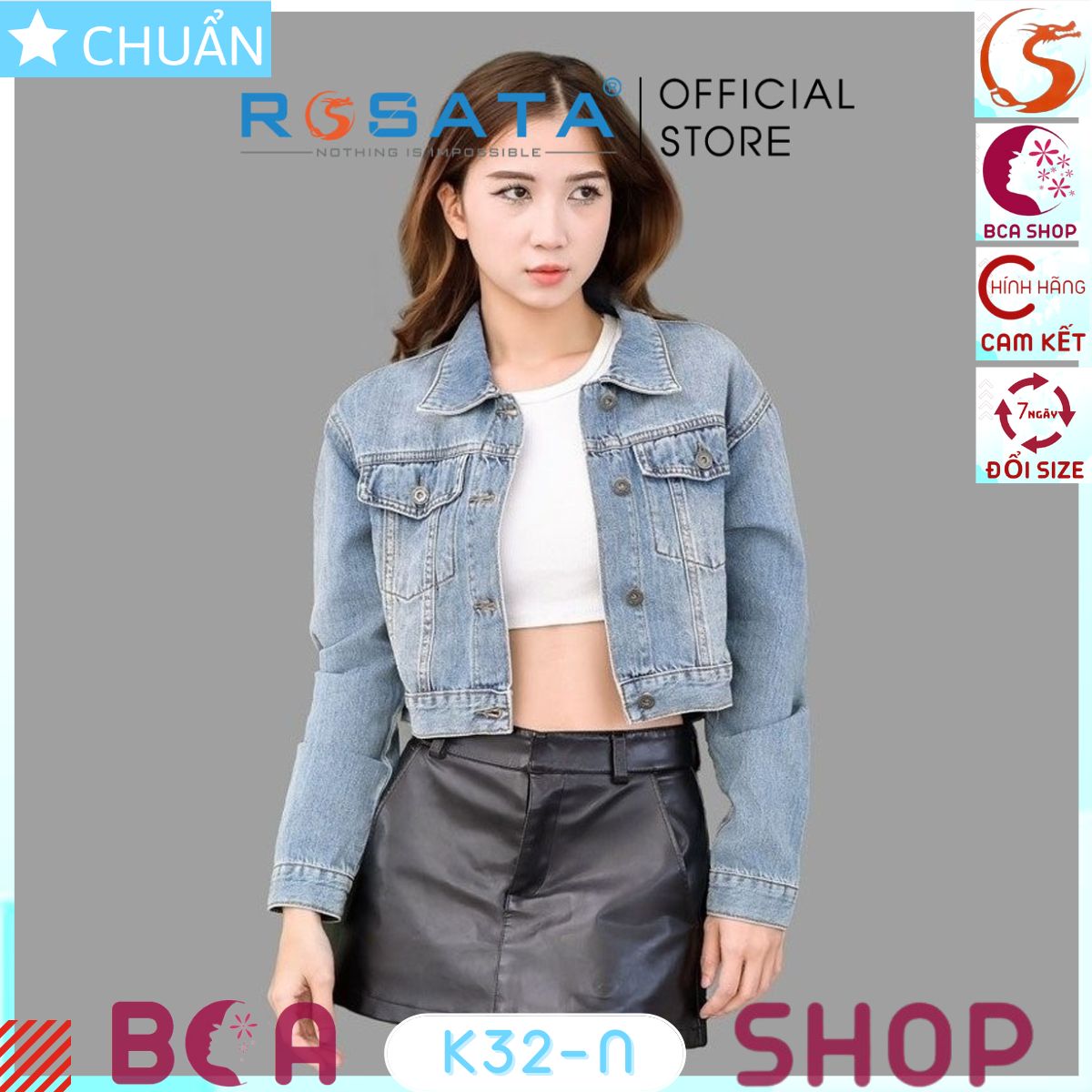 Áo khoác Jeans nữ lửng K32 màu Jeans cổ điển kết hợp tẩy nhạt làm điểm nhấn thu hút ánh nhìn bằng sự cá tính và trẻ trung