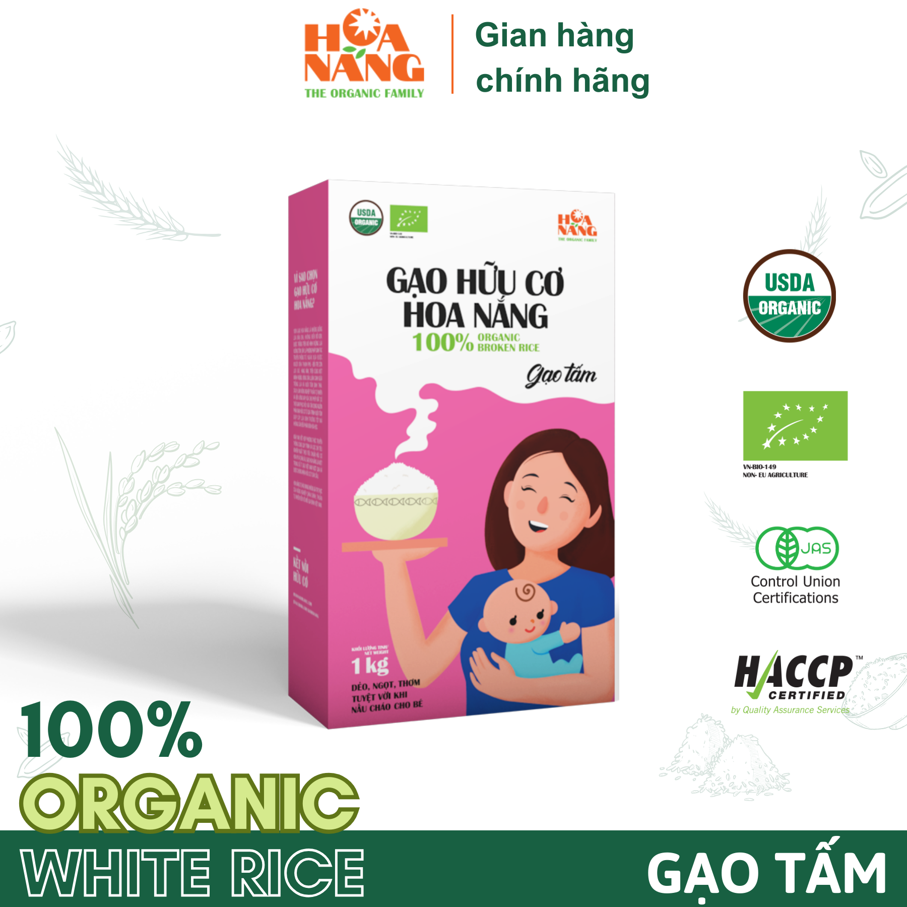 Gạo Hữu Cơ Hoa Nắng - Gạo Tấm 1kg