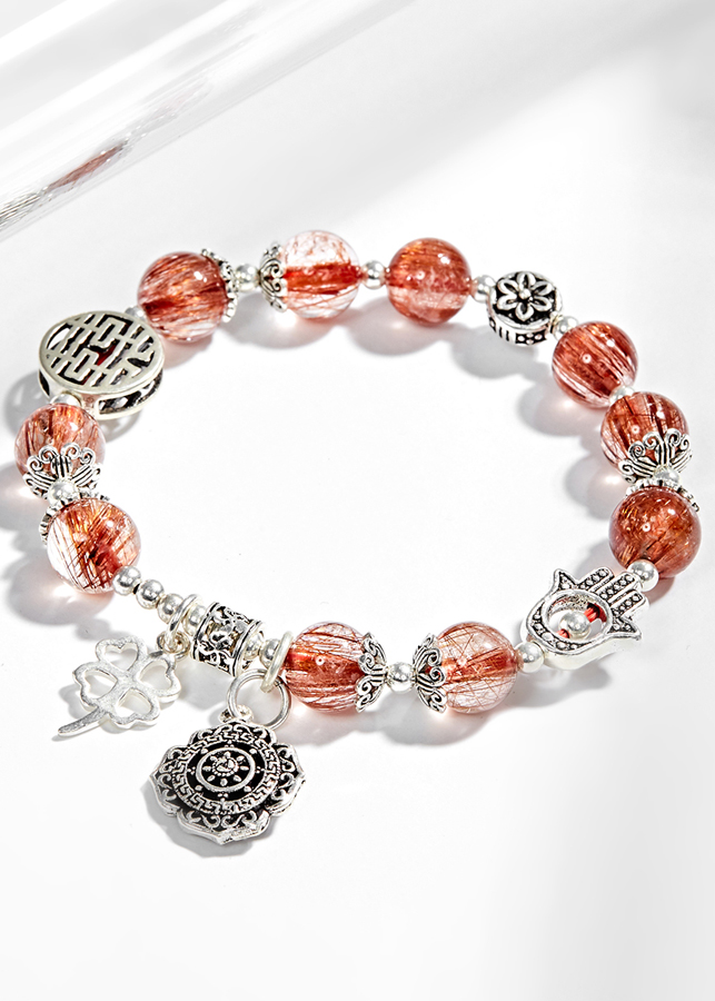 Vòng Tay Đá Thạch Anh Tóc Đỏ Đồng Trục Phối Charm Bạc Ngọc Quý Gemstones