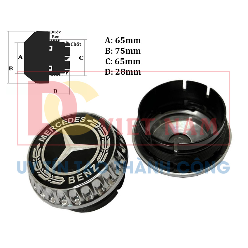 Logo chụp mâm, ốp lazang bánh xe ô tô Mercedes và Maybach WH3 - Chân cài dạng ren chốt làm từ Nhựa ABS và Hợp kim nhôm cao cấp