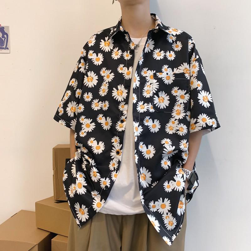 Áo sơ mi ngắn tay in họa tiết hoa cúc phong cách Hàn Quốc dành cho nam