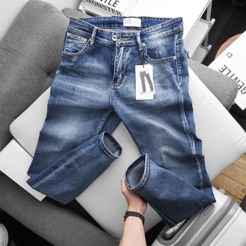 Quần jean nam màu xanh co giãn ôm dáng hàng VNXK cao cấp
