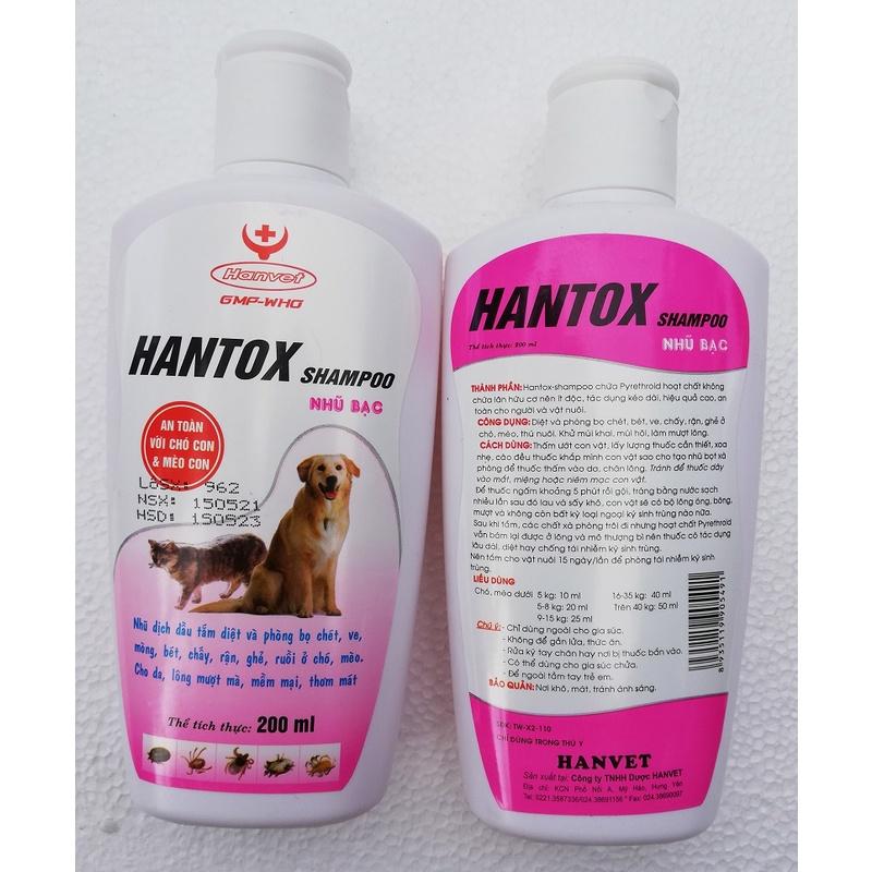 Sữa tắm Hantox Shampoo Hanvet cho chó mèo 200ml Trị Ve Rận Bọ Chét