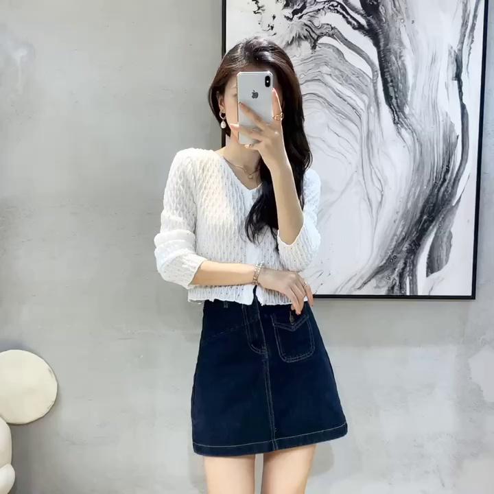 [L2M] Áo KHOÁC len cardigan họa tiết GỢN SÓNG lỗ lưới thoáng mát xinh xắn