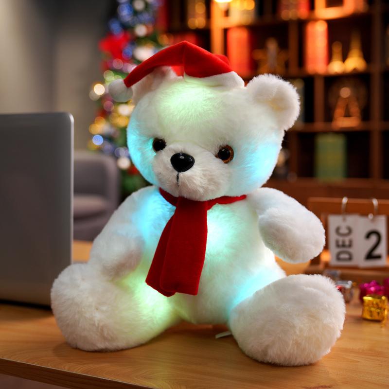Sáng Tạo Sáng Đèn LED Gấu Giáng Sinh Con Thú Nhồi Bông Sang Trọng Đồ Chơi Phát Sáng Gấu Bông Búp Bê Có Nhạc Giáng Sinh Quà Tặng Cho Trẻ Em gối