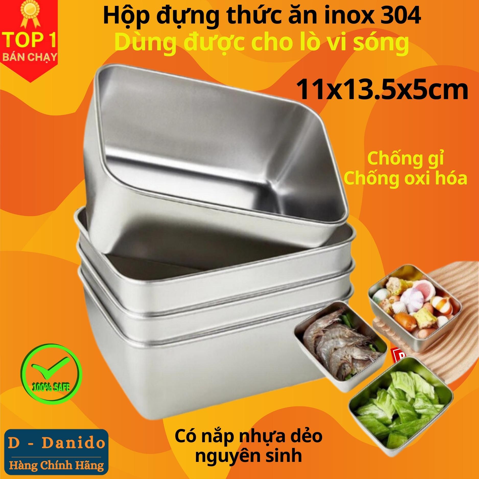 Hộp đựng thực phẩm tủ lạnh size 13.5x11x5cm kèm nắp nhựa chất liệu inox 304 dùng được cho lò vi sóng, chính hãng D Danido