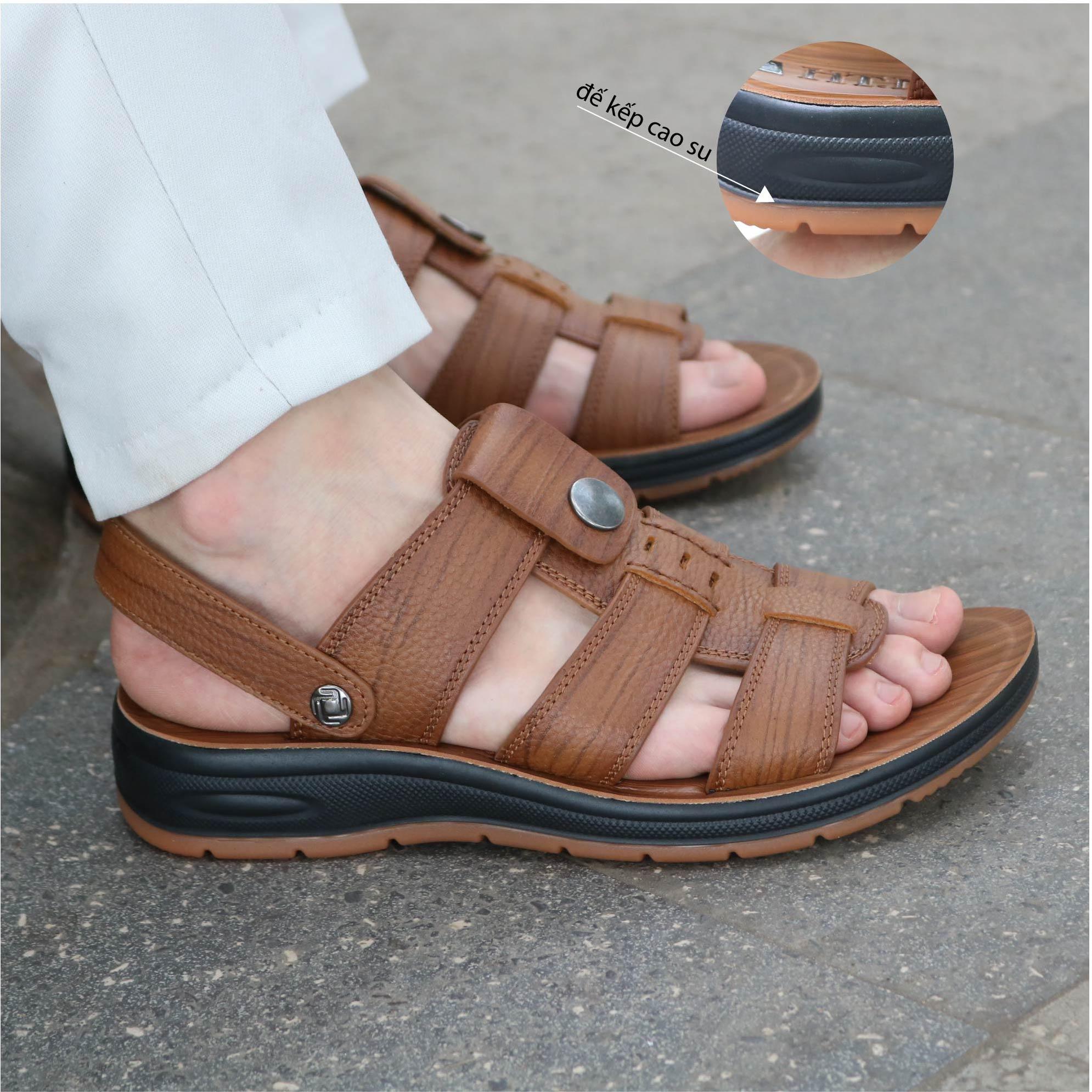 Sandal nam đế cao - Sandal nam HT.NEO 100% da bò tự nhiên, kiểu dáng và màu sắc nổi bật, quai da siêu bền chắc SD96 ):