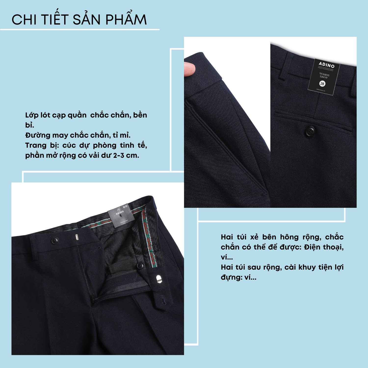 Quần tây âu công sở nam ADINO màu xanh đen (than tối) vải cotton dày không bai không xù co giãn nhẹ dáng công sở slimfit ống đứng hơi côn QA79