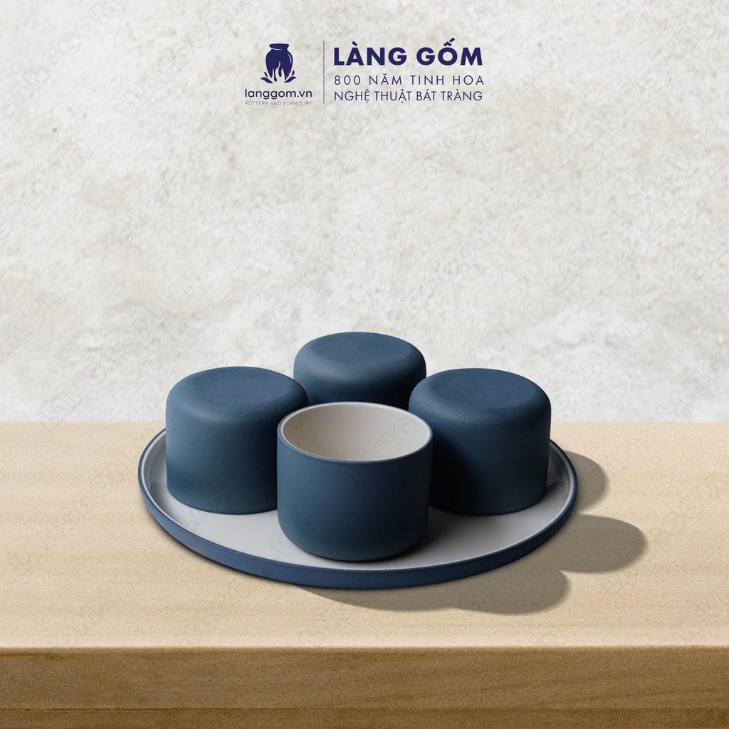 Set Cốc hình trụ không quai (lùn) + đĩa trơn - Kích thước: C6 x D8 cm - Gốm sứ Bát Tràng - langgom.vn