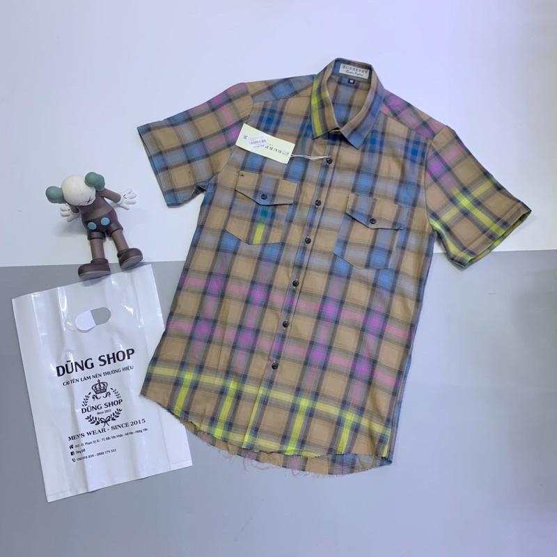 Áo sơ mi cộc tay kẻ loang 2 túi ngực chất liệu thoáng mát thấm hút mồ hôi -T018