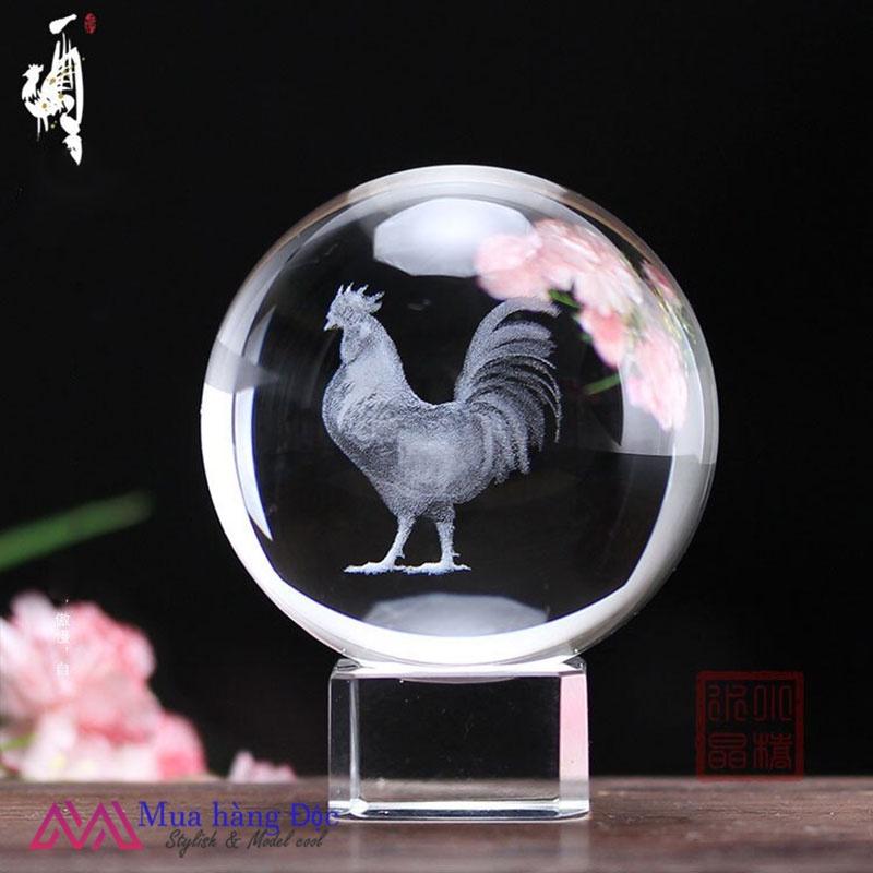 Bộ Quà Tặng Quả Cầu Pha Lê 3D larser LED 12 Con Giáp Tuổi Dậu