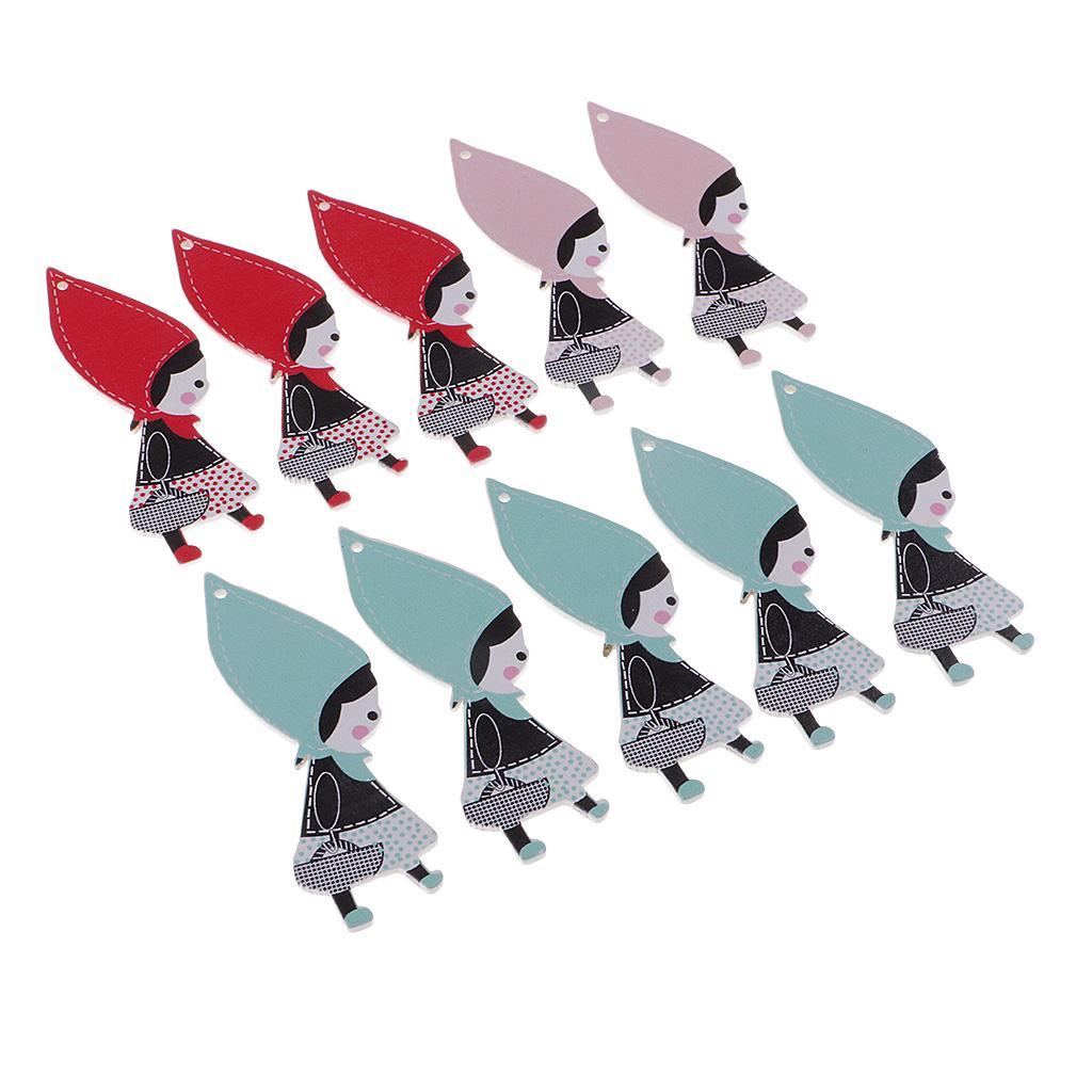 10 Pieces Colorful Wooden Cartoon Girl Cutout Wood Pieces Embellishments Crafts