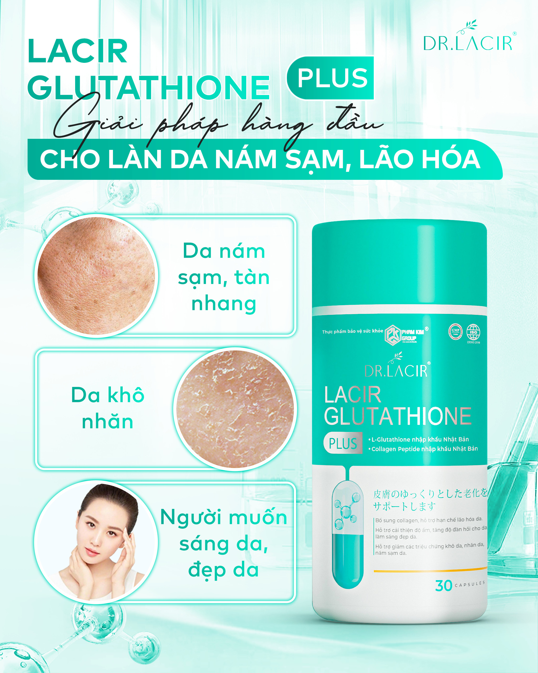 Viên uống Nám Lacir Glutathione Plus Dr.lacir, Đẹp Da Mờ Nám