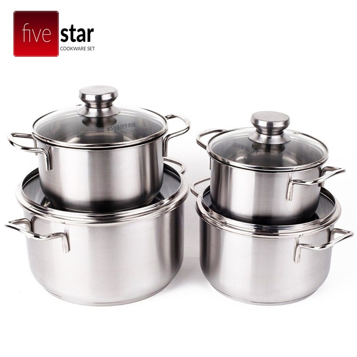 Bộ 4 Nồi Nắp Kiếng 3 Đáy FIVESTAR FS08CG  - Hàng Chính Hãng