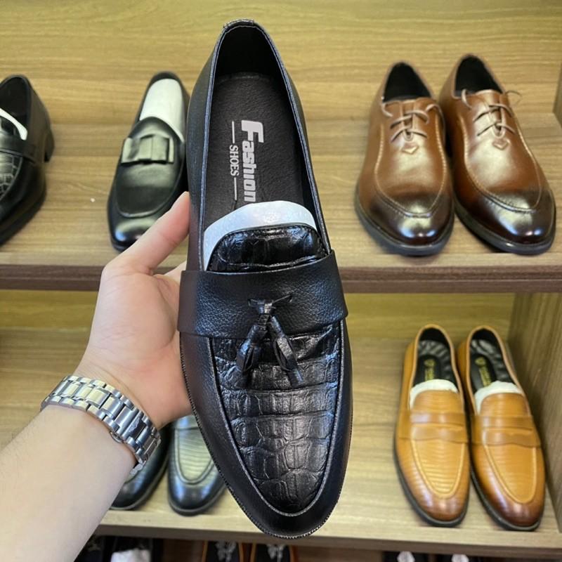 Giày lười Nam giá Rẻ Da mềm 100%- Đế Cao Su Đúc-Mã X091 chuông