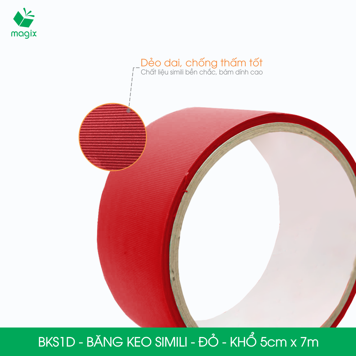 BKS1D - 3 cuộn băng keo Simili khổ 5cm x 7m - Đỏ - Băng dính dán gáy sách, đóng cuốn