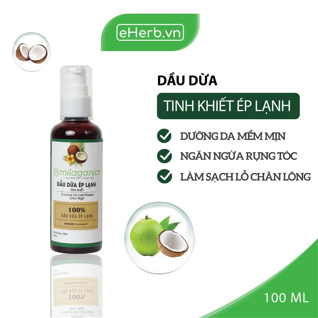 Dầu Dừa Ép Lạnh Tinh Khiết Nguyên Chất Dưỡng Da - Tóc - Môi MILAGANICS 100ml (Chai)