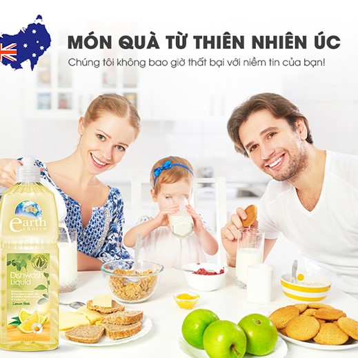 Nước Rửa Chén EARTH CHOICE An Toàn Với Cả Đồ Dùng Ăn Uống Của Bé, Không Khô Da Tay Chiết Xuất Chanh Dung Tích 1L