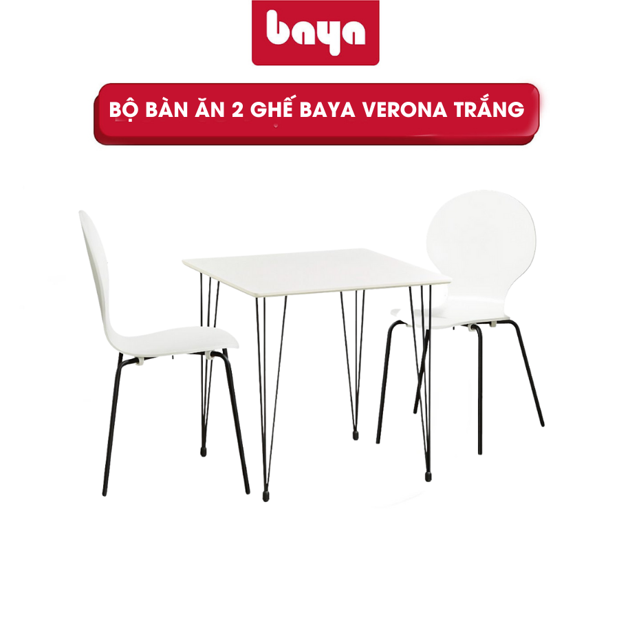 Bộ Bàn Ăn Và 2 Ghế Trắng BAYA VERONA Chất Liệu Khung Kim Loại Độc Đáo, Bề Mặt Gỗ Nhẵn Đẹp Độ Bền Cao 6000270