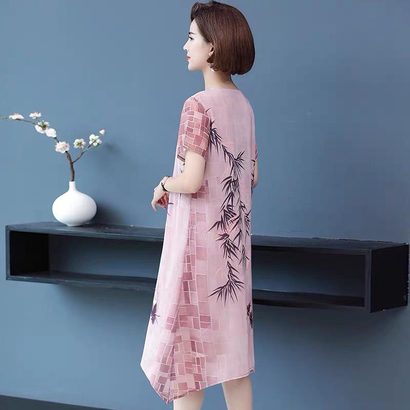 Đầm trung niên dự tiệc, đầm suông mẫu mới 2022, đầm tặng mẹ quà 8/3, đầm trung niên cao cấp voan dáng suông giấu bụng