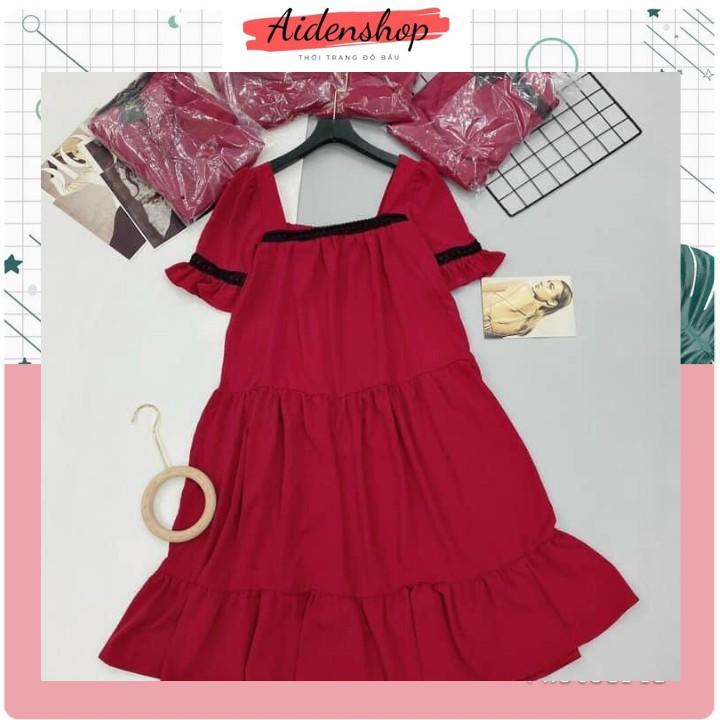 Váy bầu xinh thời trang thiết kế dáng suông cổ vuông Aidenshop màu đỏ maternity dress