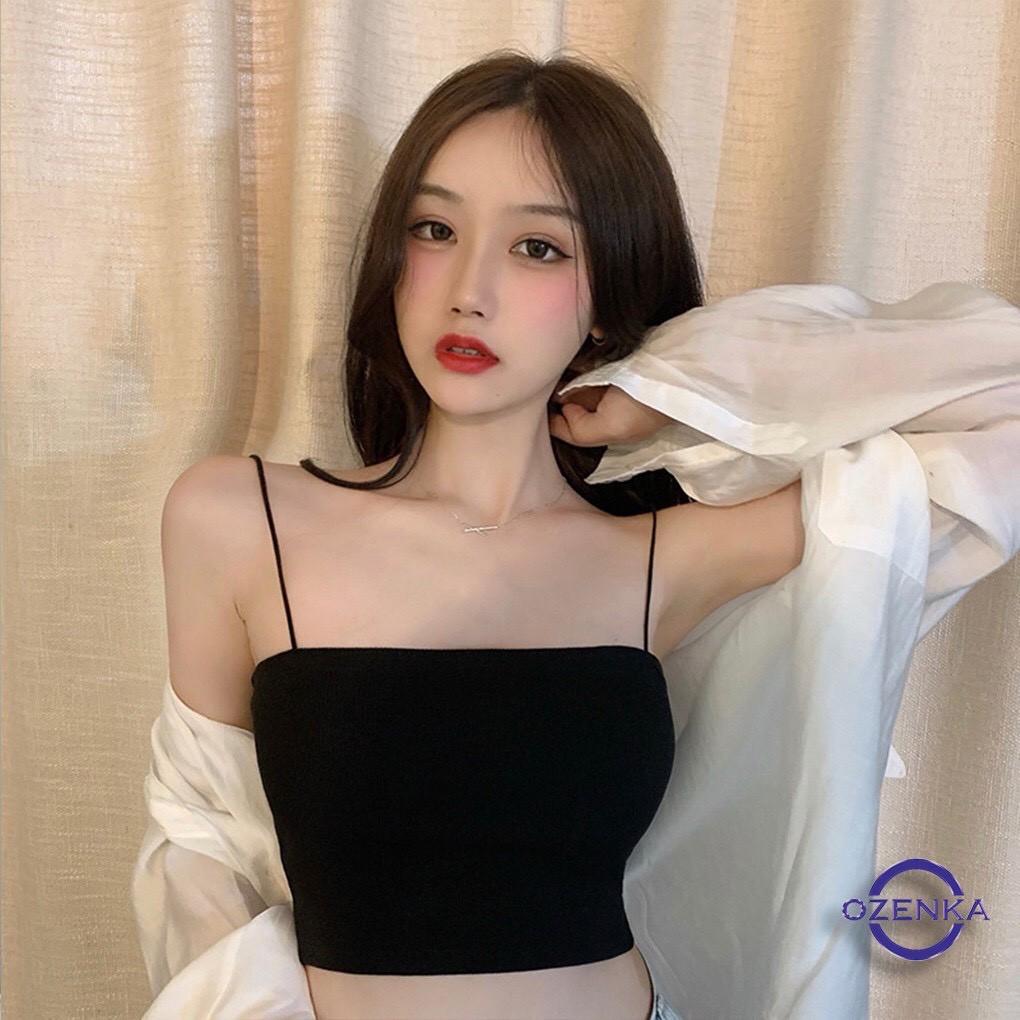 Áo 2 dây bún dáng croptop chất cotton