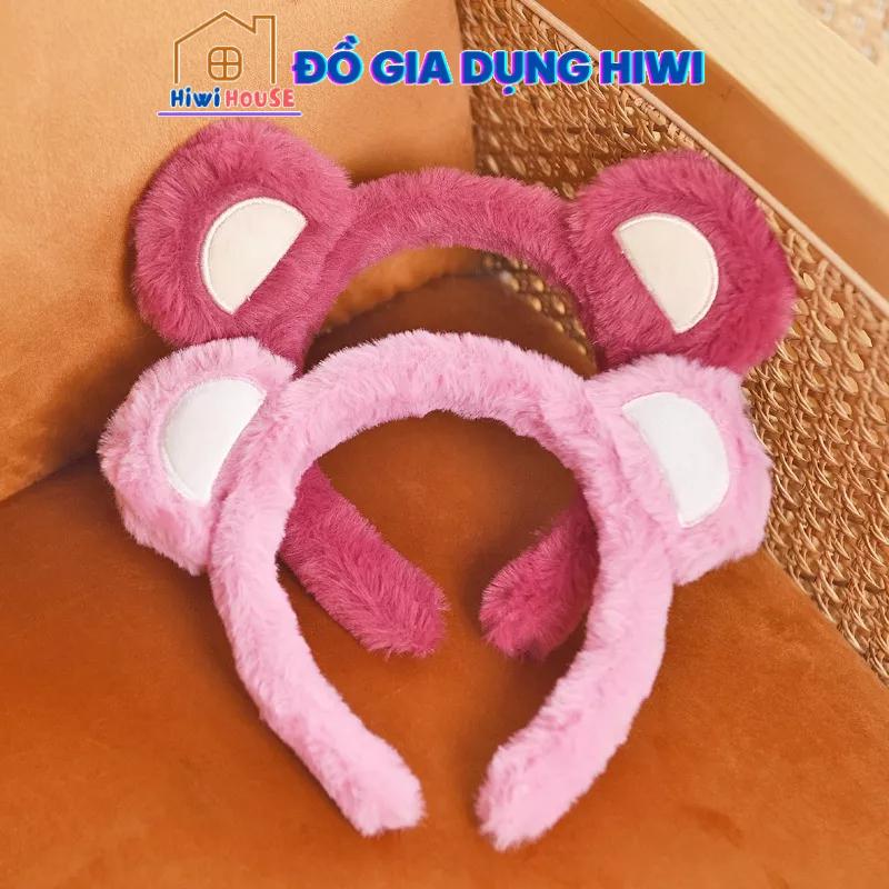 Bờm tóc băng đô tai gấu lông mềm mại màu hồng cute dễ thương phong cách Hàn Quốc