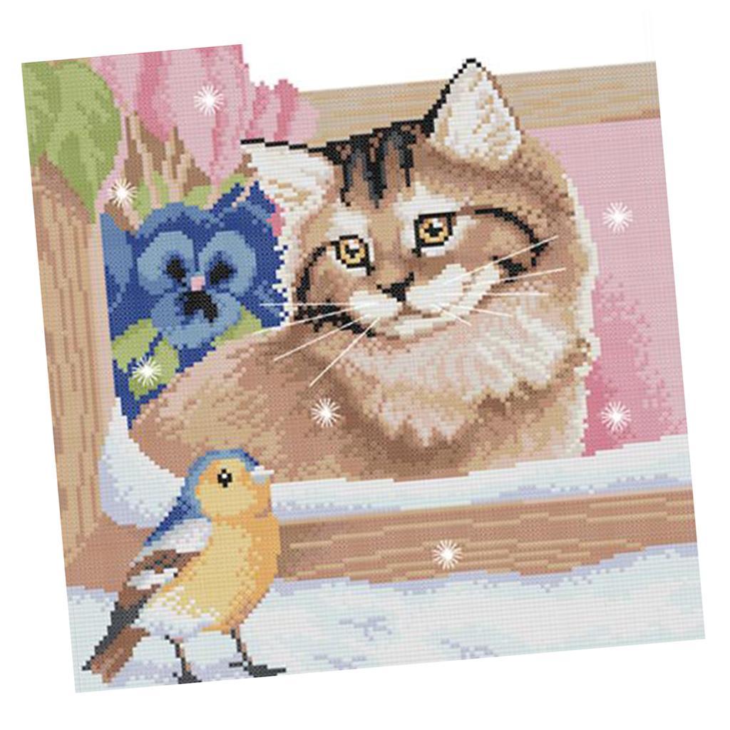 Beginners Kids Floral Cat Bird Stamped Cross Stitch Kit Accurate Home Decor 11CT