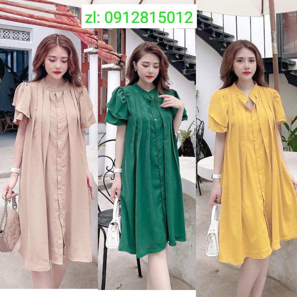 Váy bầu cộc taychất cotton siêu mền, siêu mịnkhông xù, không bai mặc đi làm đi chơi đều đượcFree size 40~&lt;68