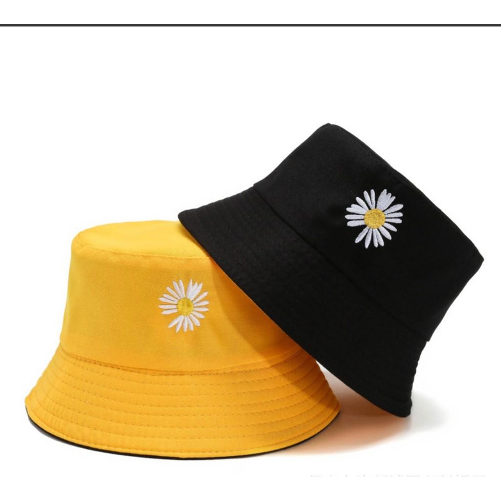 Mũ Bucket nữ Mũ vành tròn thêu 2 mặt phong cách Ulzang Unisex