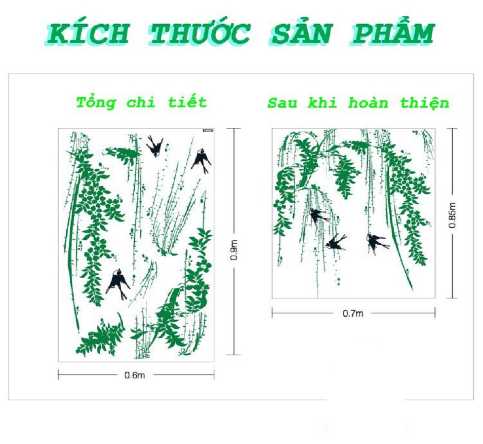 Decal dán tường phong cảnh thiên nhiên xanh mát liễu rũ chim én