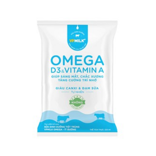 Sữa Dinh Dưỡng Tiệt Trùng VPMilk Omega Ít Đường Bịch 220ml (Thùng 48 bịch)