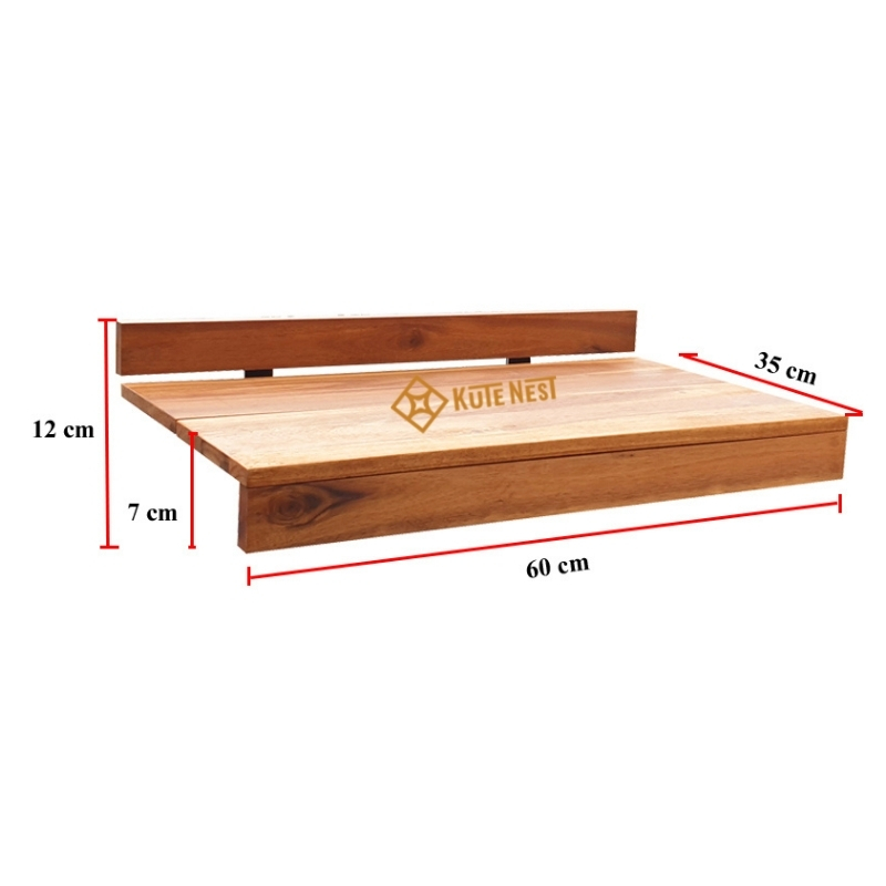 Bàn treo ban công, bàn bar ban công gỗ tràm chuyên dùng ngoài trời, lan can thẳng lan can tròn - 60 x 35 x 12 cm - Kute Nest