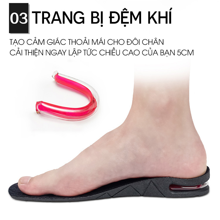 Lót giày tăng chiều cao có đệm khí,Cao 5m, Có lớp lót nỉ ngăn được mùi hôi chân-G5568