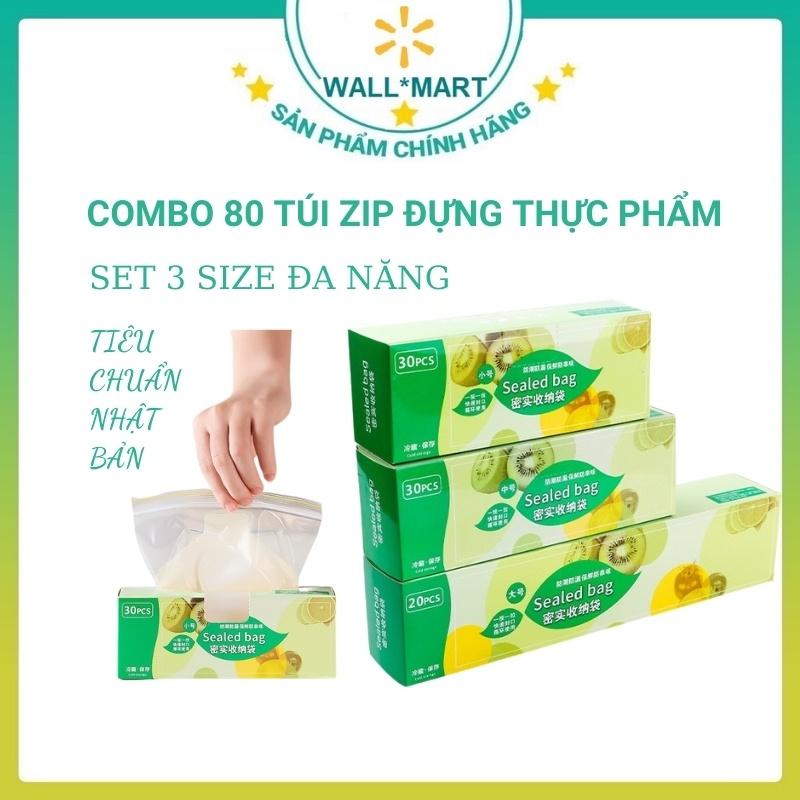 Combo 80 túi zip thực phẩm nhật bản set 3 size cao cấp có khóa kéo hút chân không WALLMART WM96