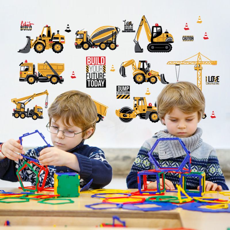 Decal trang trí tường cho bé yêu vừa học vừa chơi Các phương tiện xây dựng công trình