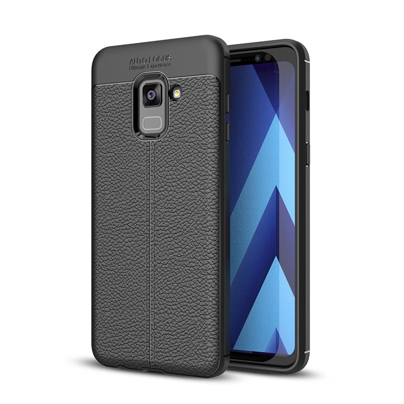 Ốp lưng Silicon Auto Focus giả da, chống sốc dành cho Samsung A8 2018 - Hàng Chính Hãng