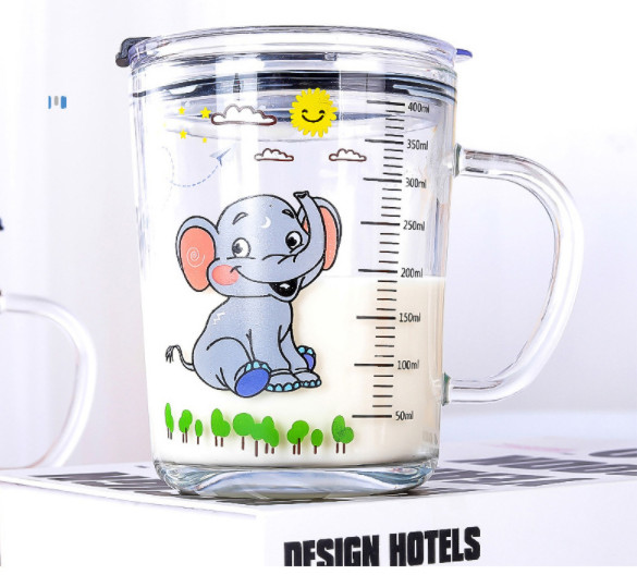 Combo 2 Ly thủy tinh chia vạch 350ml in hình xinh xắn