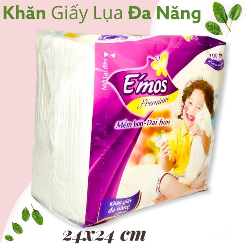 Giấy Lụa Cao Cấp Emos 100 Tờ Vuông Size 24x24cm Paper Napkin Khăn Giấy Đa Năng Mềm Mịn Dai Hơn