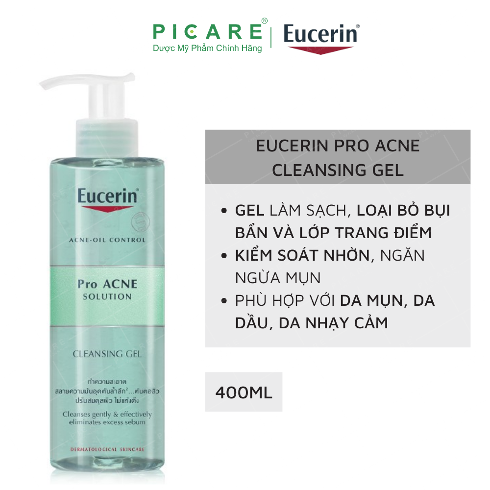 Eucerin Pro ACNE Solution Cleansing Gel: Gel Rửa Mặt Da Mụn (400 ml)