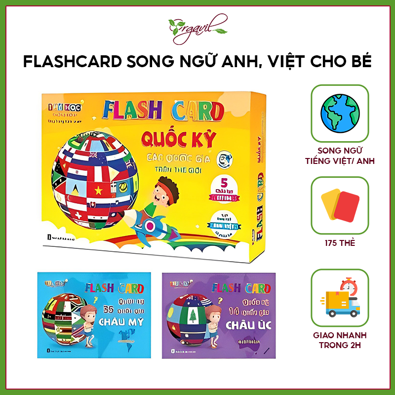 Flashcard Cờ Các Nước, Quốc Kỳ Các Quốc Gia Trên Thế Giới - Flashcard Song Ngữ Tiếng Anh, Tiếng Việt Cho Bé - Orgavil