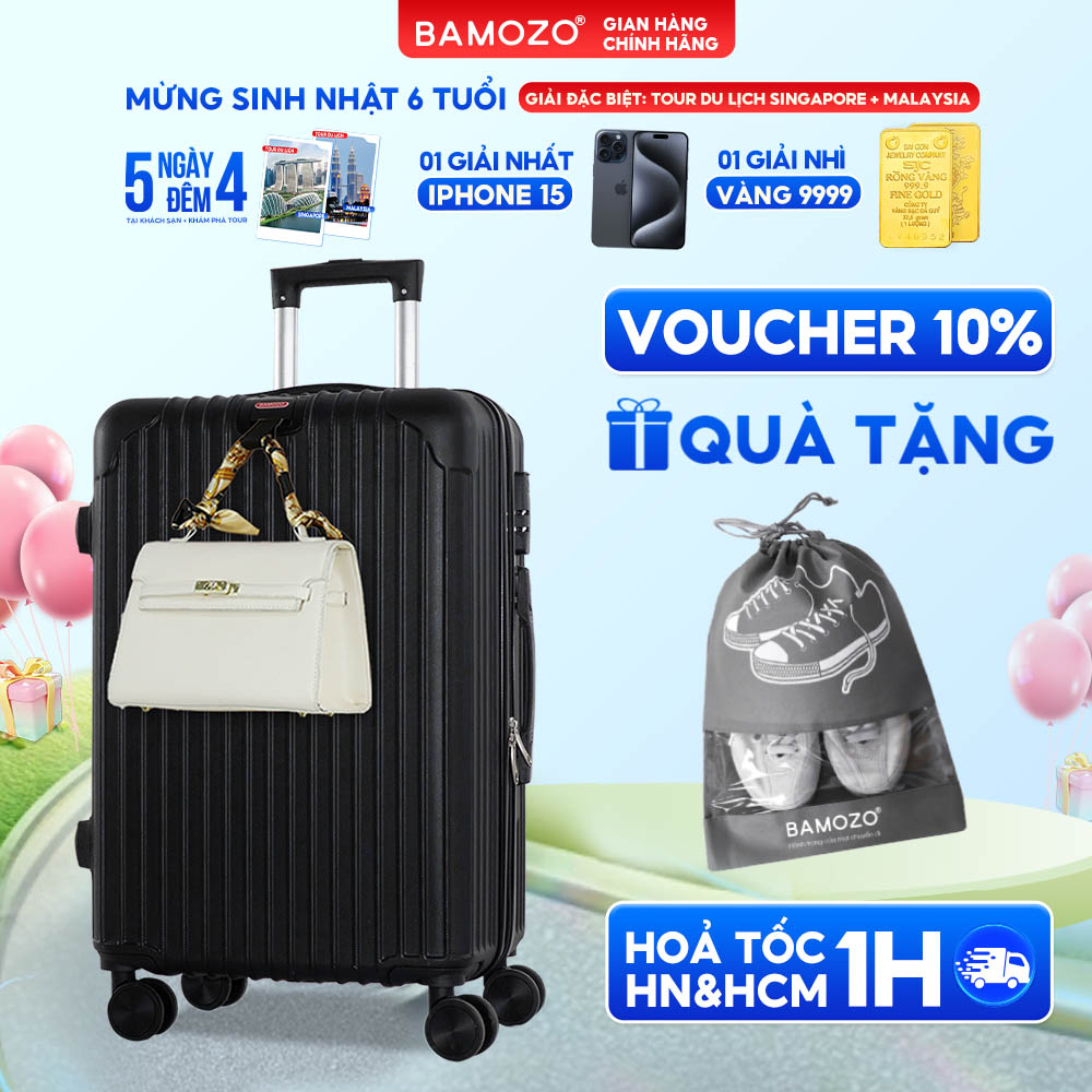Vali Du Lịch Bamozo Cao Cấp 8801 Vali Kéo Nhựa Được Bảo Hành 5 Năm - Đen - Size 24