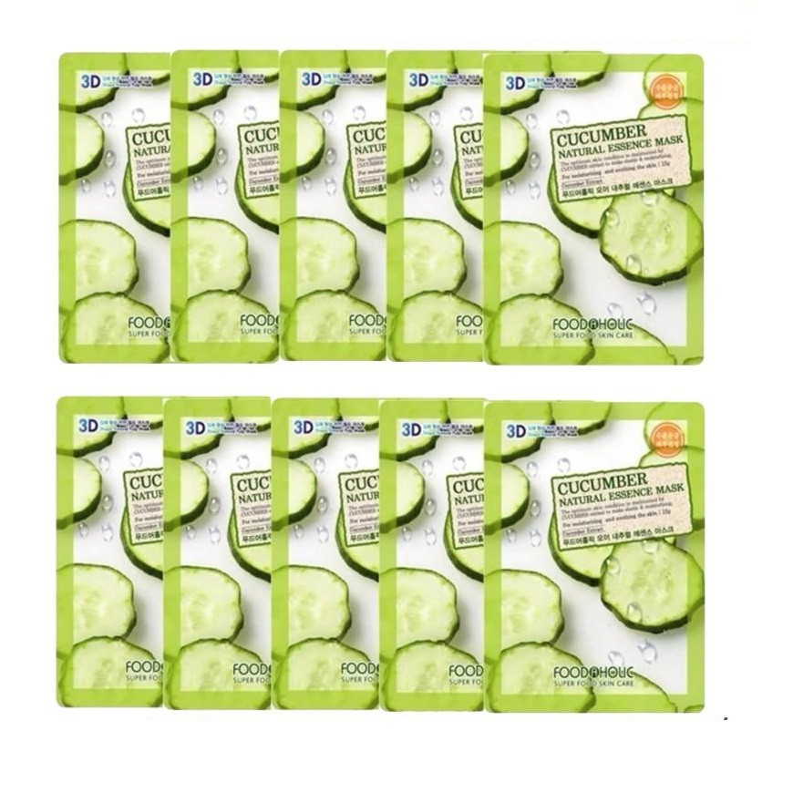 Bộ 10 Gói Mặt Nạ Dưỡng Ẩm Trắng Da 3D Foodaholic Cucumber Natural Essence Mask 23ml x10