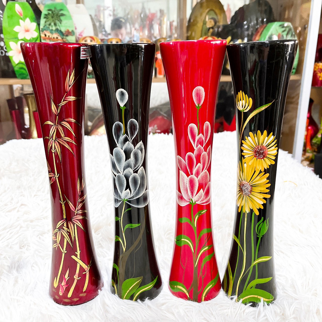 Bình ly sơn mài Thanh Bình Lê cao cấp nhiều họa tiết size 30x7 cm