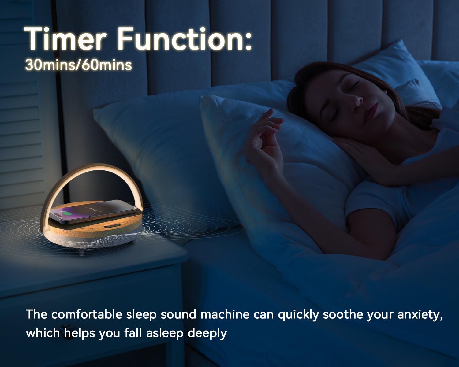 Vivilumens Bàn giường ngủ Đèn LED Đèn ban đêm với loa bluetooth bộ sạc không dây, đèn bàn làm máy tính trợ giúp ngủ