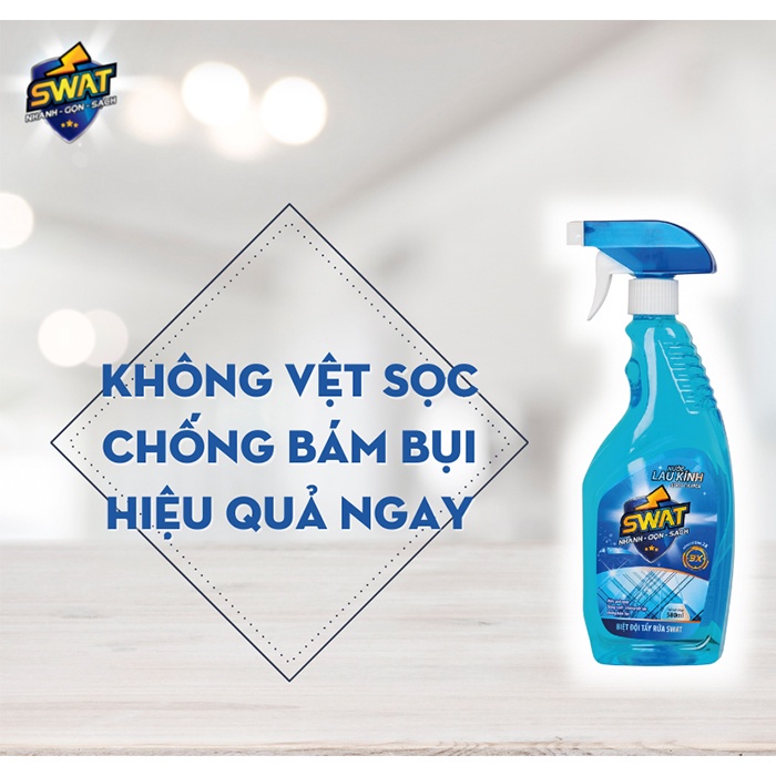 Nước Lau Kính SWAT Hương Sắc Biển Siêu Sạch Chống Bám Bụi Chai 580ml - Tiện Dụng