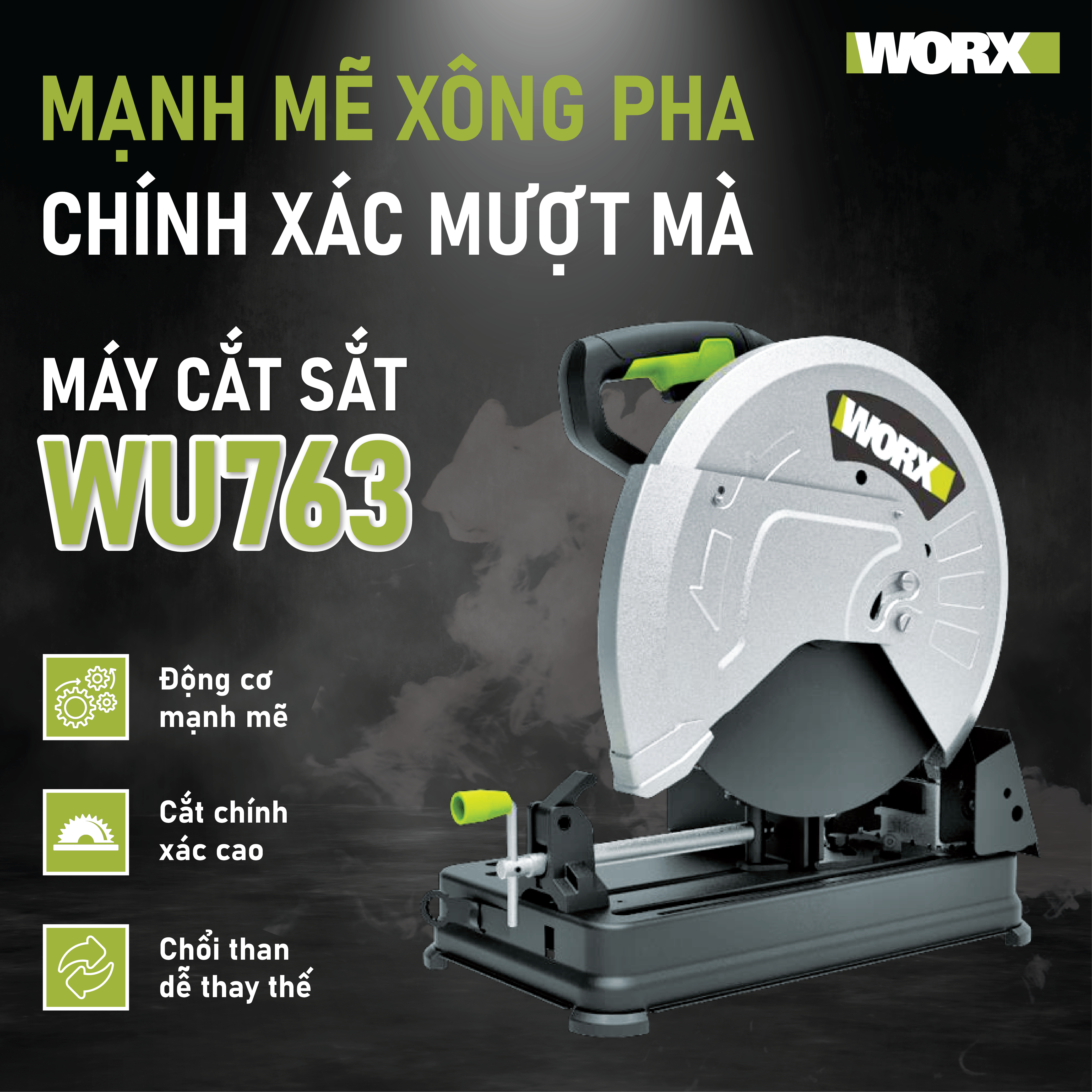 Máy cắt sắt 2400W 355mm WU763 - Worx Green