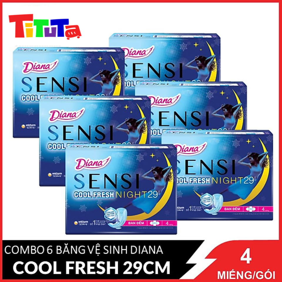 Combo 6 gói Băng vệ sinh Diana Sensi Cool Fresh Supernight 29cm 4 miếng/gói X6